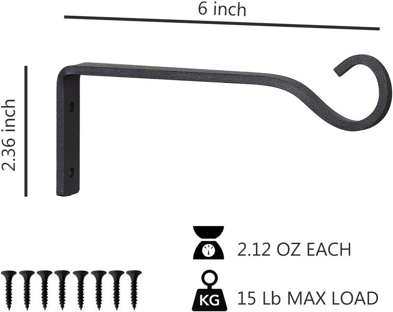 onsogi 6 Inch Iron Wall Hooks for Hanging Plant Lanterns, Plant Hanger Fence Metal Bracket for Bird Feeders, Wind Chimes, Mason Jar Sconces, Light Outdoor Indoor Rustic Home Decor, 4 Pack - Image 2